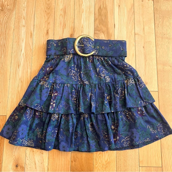 Vintage 90s 2 Piece Dark Blue Floral Belted Skirt and Top Set Size Small - Picture 7 of 13
